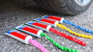 Crushing Crunchy & Soft Things by Car! EXPERIMENT CAR vs Toothpaste and Balloons