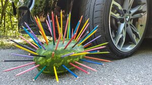 Crushing Crunchy & Soft Things by Car! EXPERIMENT CAR vs WATERMELON & Wooden Crayons