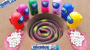 Coca Cola, Different Fanta, Mtn Dew, Pepsi,Sprite Toy snake vs Mentos in Big Underground | Among Us