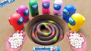 Coca Cola, Different Fanta, Mtn Dew, Pepsi,Sprite Toy snake vs Mentos in Big Underground | Among Us