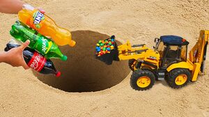 Fanta, Coca-Cola, Sprite VS Excavator JCB with M&M's VS Mentos