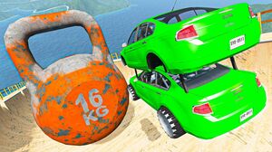 BeamNG Drive Cars Crazy Jumps and Crashes Over Kettlebell - Random Vehicles Destruction Compilation