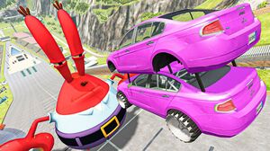 BeamNG Drive Game - Crazy Cars Jumps and Crashes Over Mr.Krabs | Vehicles Destruction Compilation