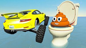 BeamNG Drive Crazy Cars Ramp Jumps Into Gigantic Toilet In The Sea | Satisfying Cars Crashes