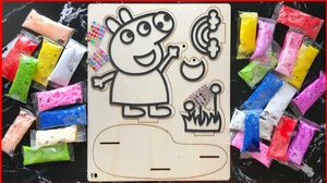 TÔ MÀU HEO PEPPA BẰNG SLIME BỌT XỐP, TRANH GỖ 3D - PAINTING PEPPA PIG WITH SLIME SO FUNNY (ChimXinh)