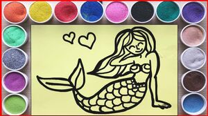 TÔ MÀU TRANH CÁT NÀNG TIÊN CÁ HUYỀN BÍ, HỌC MÀU SẮC -Draw & Sand painting mermaid (Chim Xinh)