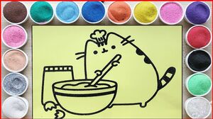 TÔ MÀU TRANH CÁT MÈO PUSHEEN LÀM BÁNH - Colored sand painting Pusheen cat baking (Chim Xinh)