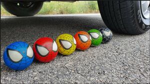 Spiderman vs Car,  Coca Cola, Fanta, Pepsi, Sprite, Mirinda - Aplastando Cosas Crujientes y Suaves!!