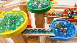 Marble Run Race ASMR Wooden Blocks Tracks Full of Marbles