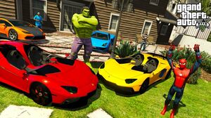 GTA V - Stealing Luxury Cars with Spiderman - Awesome Twain of Super Lamborghini in Hulk's Yard