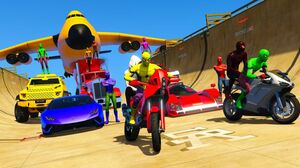 GTA V Stunts By motorcycles, supercars awesome ramp & stunts with spiderman team [GTAV Mods]