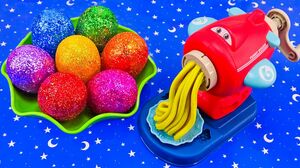 Satisfying Video l How To Make Playdoh Noodles with Rainbow Surprise Eggs Cutting ASMR #242 Bon Bon