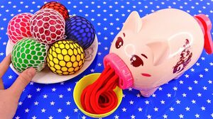 Satisfying Video l Playdoh Rainbow Noodles with Pig & Amazing Balls Slime ASMR #233 Bon Bon