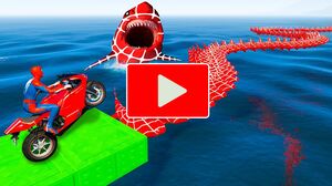 RAINBOW SPIDER-MAN on Motorcycle in Spiral Bridge