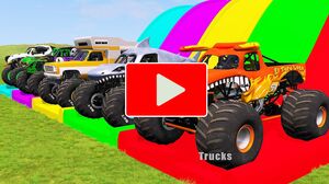 Triple Flatbed Monster Trucks Transport with Slide Color