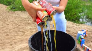 Giant Mirinda, Big 7up and Fanta, Small Coca Cola, Fanta and Sprite Eruption  Volcano